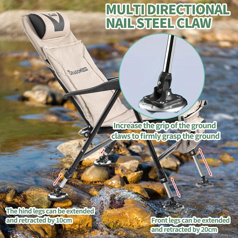 Ultralight Foldable Camping Chair with 180° Reclining Backrest, Anti-Slip Steel Claws for All-Terrain Use - Perfect for Camping, Fishing, Beach Relaxation & Napping