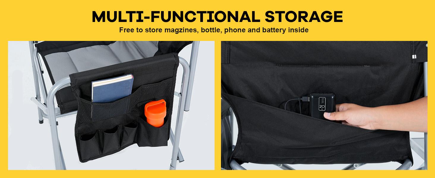 SLSY Heated Director Chair Camping Chairs for Adults with Side Table, Folding Portable Lawn Chairs or Outdoor Camping, Travel, Picnic, Support 5500lbs【Batteries not included】