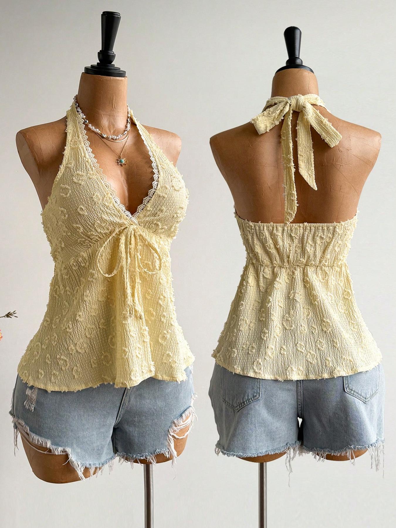 1 Piece Bohemian Style Fitted Backless Halter Top, Sleeveless, Lightweight, Aesthetic, Elegance, Perfect for Parties, Beach Trips, Music Festivals and Tropical Vacations 1 Piece Bohemian Style Fitted Backless Halter Top, Sleeveless, Lightweight, Aesthetic, Elegance, Perfect for Parties, Beach Trips, Music Festivals and Tropical Vacations