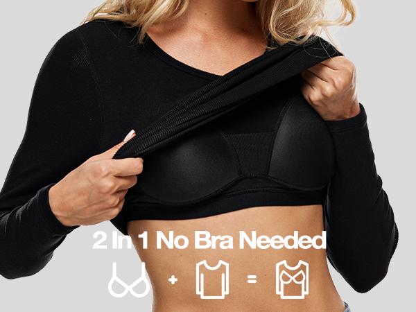 Wingslove Women's Long Sleeve Shirts Thermal Tops V Neck Built in Bra Cold Weather Slim Fitting Warm Base Layer Outfits