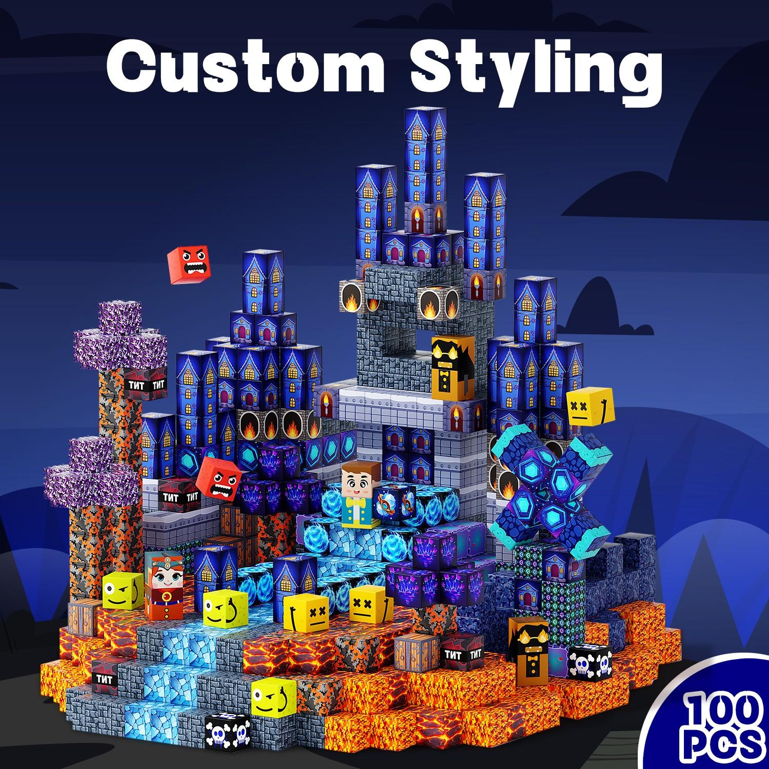 100pcs/150pcs/200pcs Magnetic Puzzle Blocks, Glowing Blue Castle Set, Stem Montessori Creative Toy, Ages 3-12, Birthday Gift