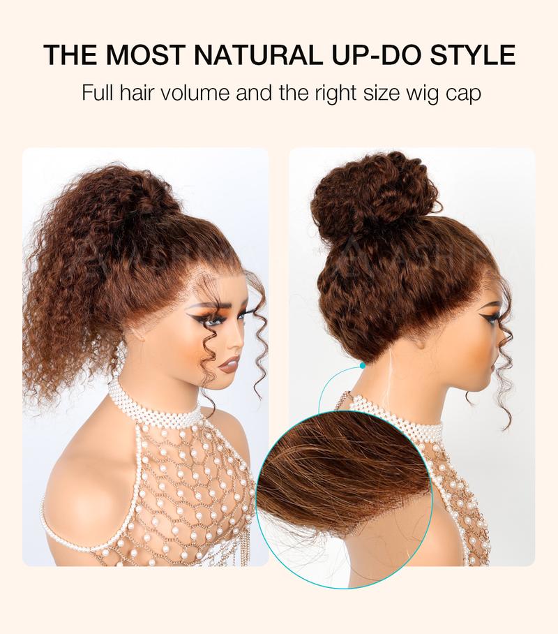 Ashimary Water Wave Invisi-Strap Snug Fit 360 Lace Frontal Pre-Cut Bleached Knots Chocolate Brown Glueless Lace Wig