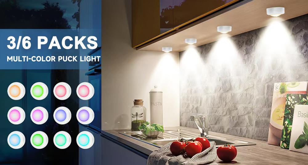 Wireless Puck Light Under Cabinet Lighting, Battery Powered LED Tap Light 13 RGB Colors Night Lamp with Remote Control, Home Decor Light Party Light Gaming Light