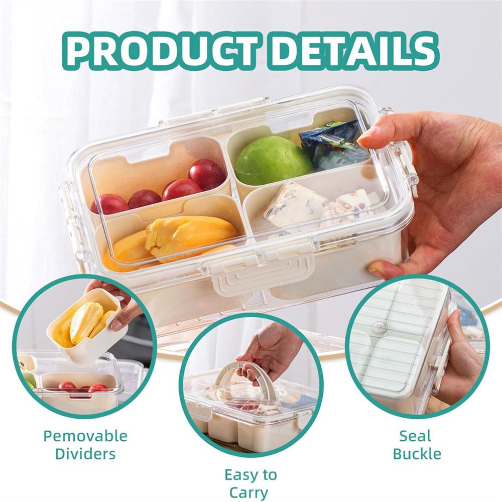 Four-Compartment Covered Snack Box, Food Storage Container, Ideal for Parties, Guests, Kitchen Use, Fruit Vegetable Snack Organizer