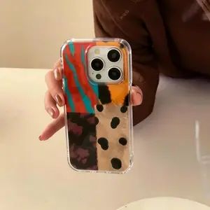 Colorblock Leopard Print Phone Case for iPhone 17 Pro Max, Vintage Style Protective Cover, Fits iPhone 16/15/14/13/12 Models, Phone Accessories