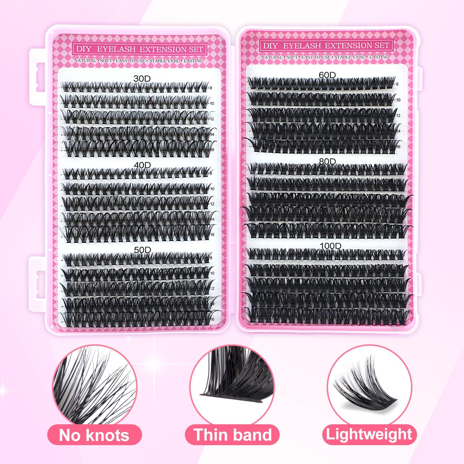 600 Pcs Eyelash Extension Kit with Glue, Tweezers and Remover Cream, Mixed 8–16 mm Lengths, Large-Capacity Beginner-Friendly DIY Eyelash Extension Set for Home Use