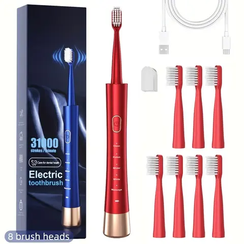 Electric Toothbrush Set, 1 Box Electric Toothbrush & 8 Counts Replacement Brush Heads, Oral Care Product for Adults, Intelligent Deep Cleaning Toothbrushes, Rechargeable Electronic Toothbrushes