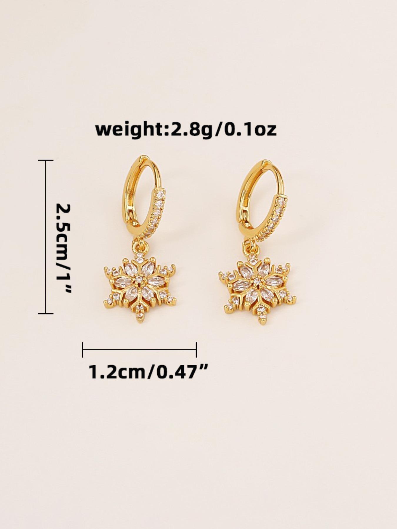 Elegant Rhinestone Snowflake Earrings, Luxurious Zircon Ear Studs, Plated, European and American Style Jewelry