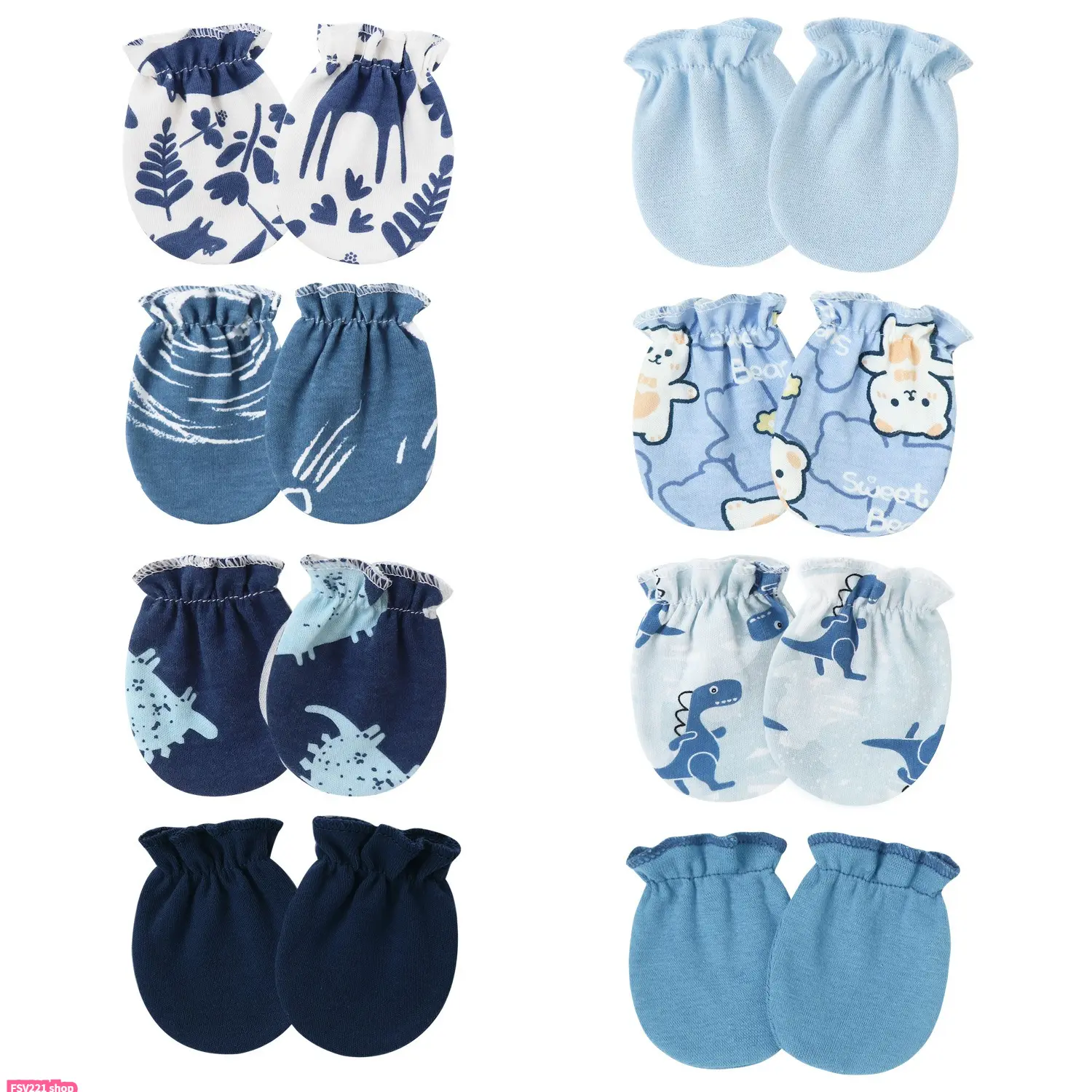 Anti-Scratch Baby Mittens Set, 3-8 Pairs for Newborns, Soft Synthetic Fiber & Nylon, Adjustable Cuffs, Assorted Strawberry Prints & Hearts Motifs, Baby Shower Gift, Soft Nylon