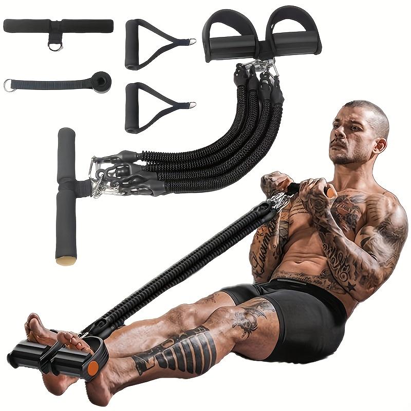 This 5-in-1 multifunctional leg stretching device, resistance band, sit-up helper, exercise foot pedal and yoga tool trains arms, legs and core, ideal for home and outdoor workouts.