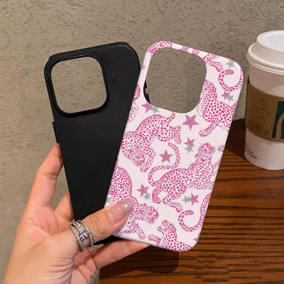 Leopard Star Pattern Dual-Function Phone Case, Durable Shockproof Fashion Protection for iPhone 11 12 13 14 15 16 17 Pro Max, Samsung Galaxy S25 S24 S23 Ultra