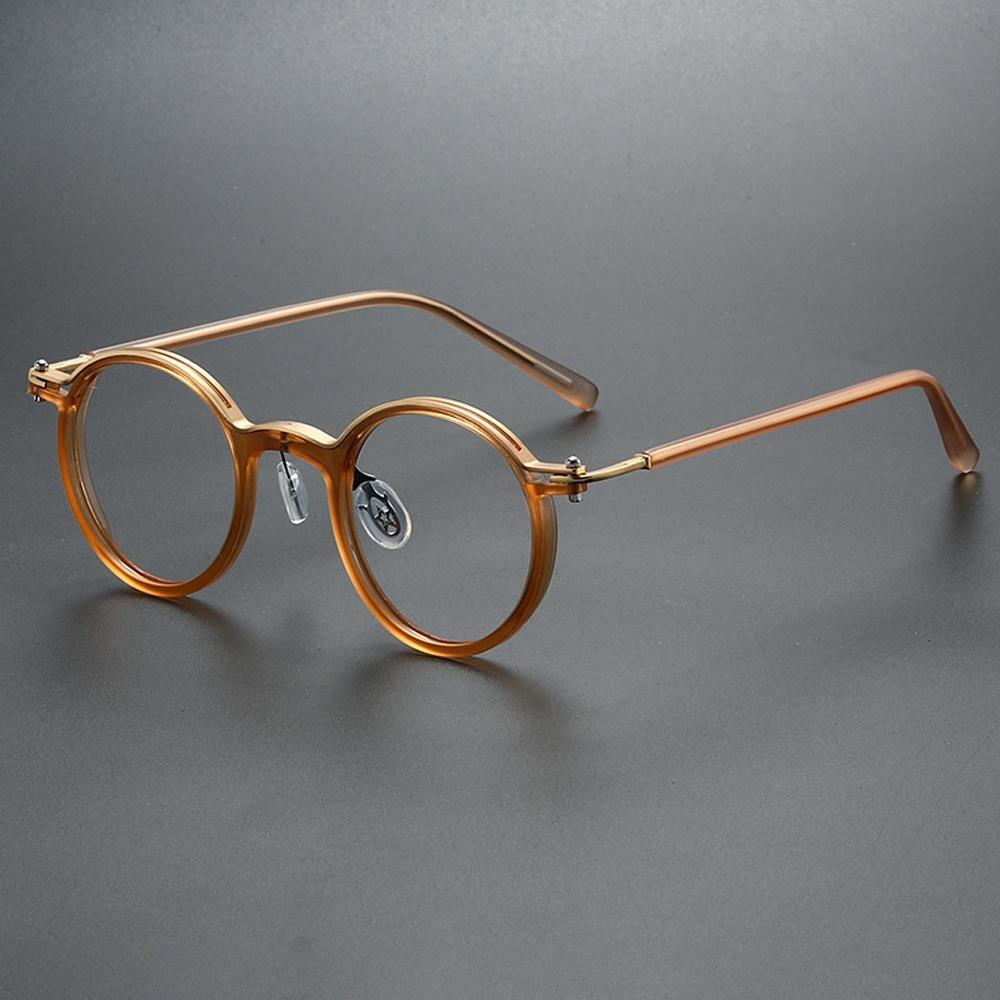 Retro Round Frame Glasses Mixed Material Design with Screw Hinge Classic Style Unisex Statement Eyewear for Daily and Trendy Outfits