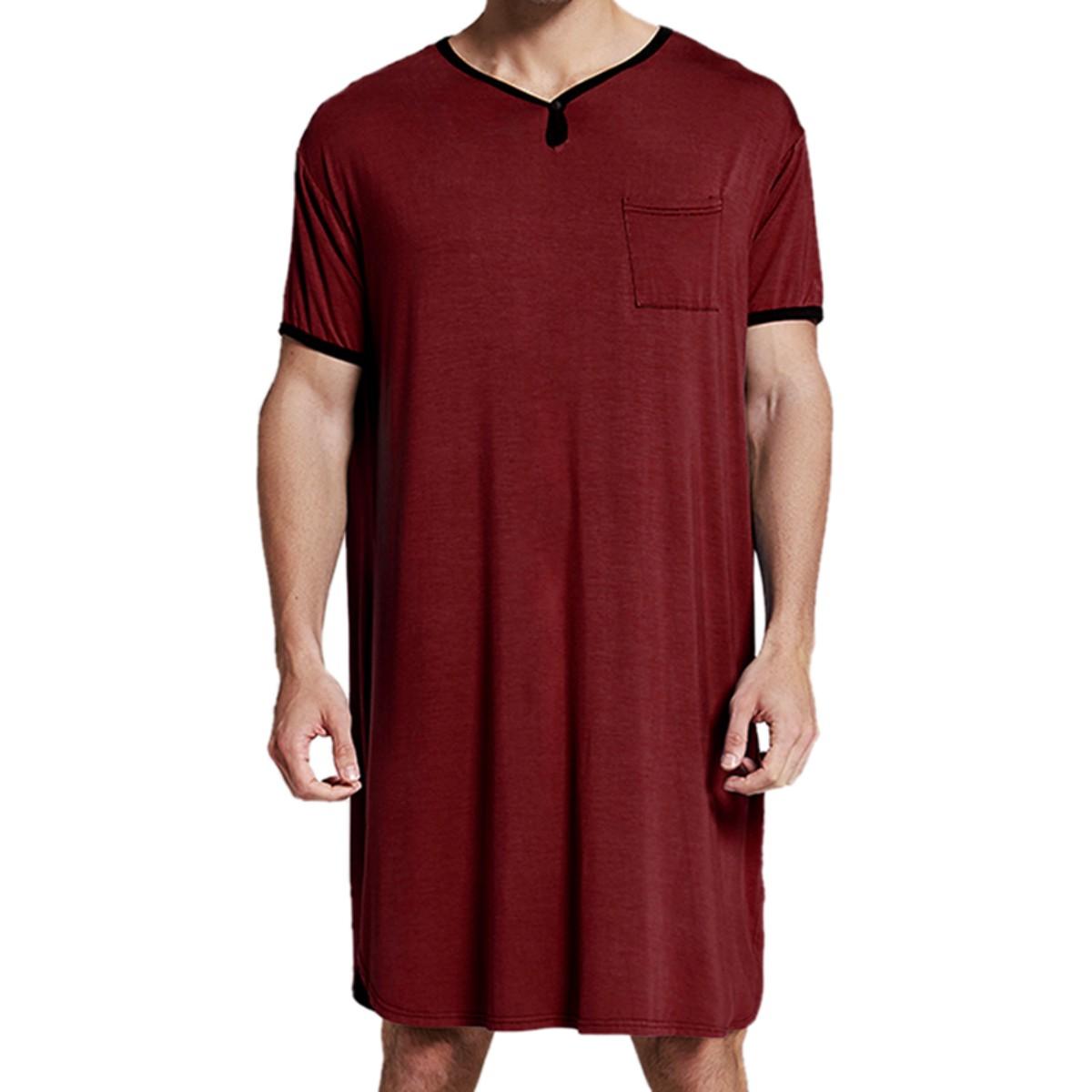 Men's Raw Street Wear Short-Sleeve Loungewear Robe - Menswear Nightwear, Thin Lengthened, Relaxed Fit, Skin-Friendly Stretchy, Loose Homewear Bathrobe, Vintage Nightgown, Sizes M-3XL