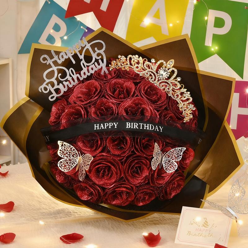 Flower City Glitter Roses Bouquet,Birthday Gifts for Women Mom, 36 Champagne Rose for Grandma Wife Friends