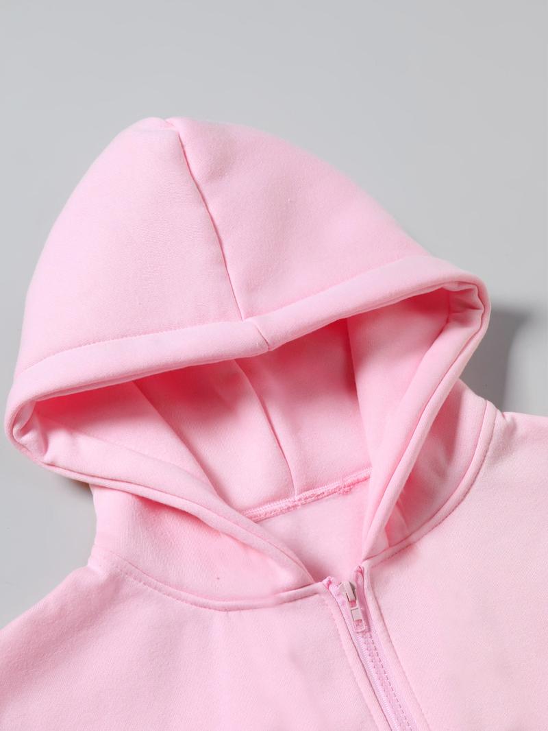 Women's Pink Autumn and Winter Short Sweatshirt and Loose Straight Pants Set, Casual and Fashionable Hooded Long-sleeved Sweatshirt and Sweatpants, Suitable for Daily Outdoor Wear, Comfortable Daily Wear