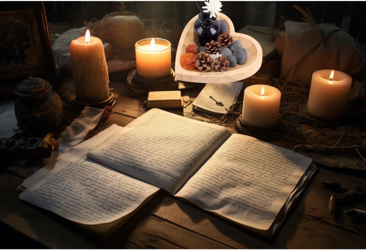 Heart Shaped Prayer Bowl with Cross - Handmade Wooden Dough Bowl for Christian Prayer, Communion & Worship, Unique Church Gift for Congregation, Baptism, Bible Study Decor Religious