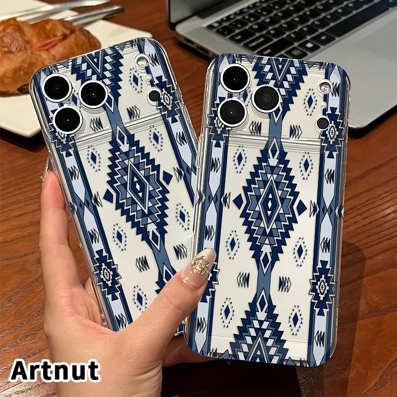 Phone Case for iPhone 17 Pro Max 16 Plus 15 14 13 12 11 XS XR E Aztec Blue Geometric Non-Yellowing Shockproof Clear slim Protective Softcase Phone Case for iPhone 17 Pro Max 16 Plus 15 14 13 12 11 XS XR E Aztec Blue Geometric Non-Yellowing Shockproof Clear slim Protective Softcase