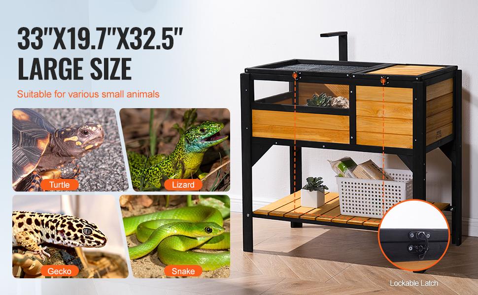 VEVOR Tortoise Habitat, Wooden Tortoise House Indoor Outdoor, Tortoise Enclosure with Light Stand, Reptile Enclosure Small Animal Cage with Stand Legs for Gecko, Lizard, Snake