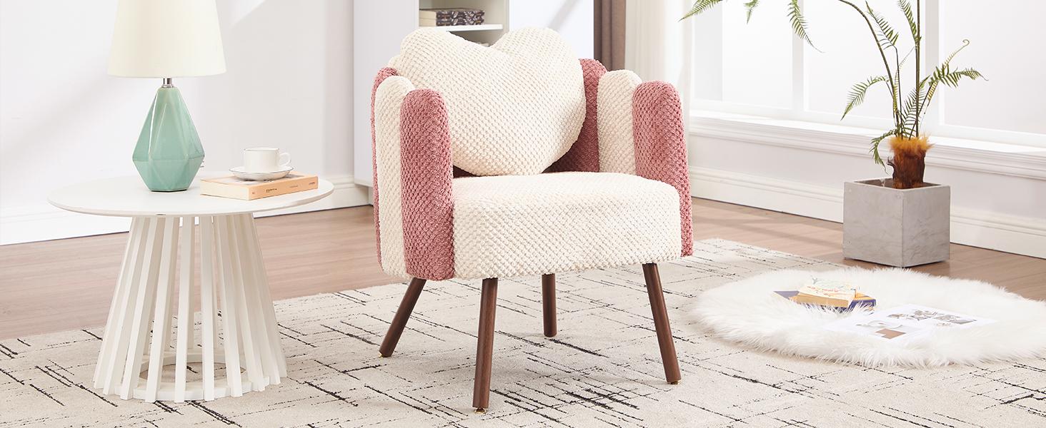 Modern Velvet Petal Accent Chair,Cute Vanity Chair with Back and Wood Legs,Home Reading Chair Armchair for Living Room,Makeup Room,Bedroom