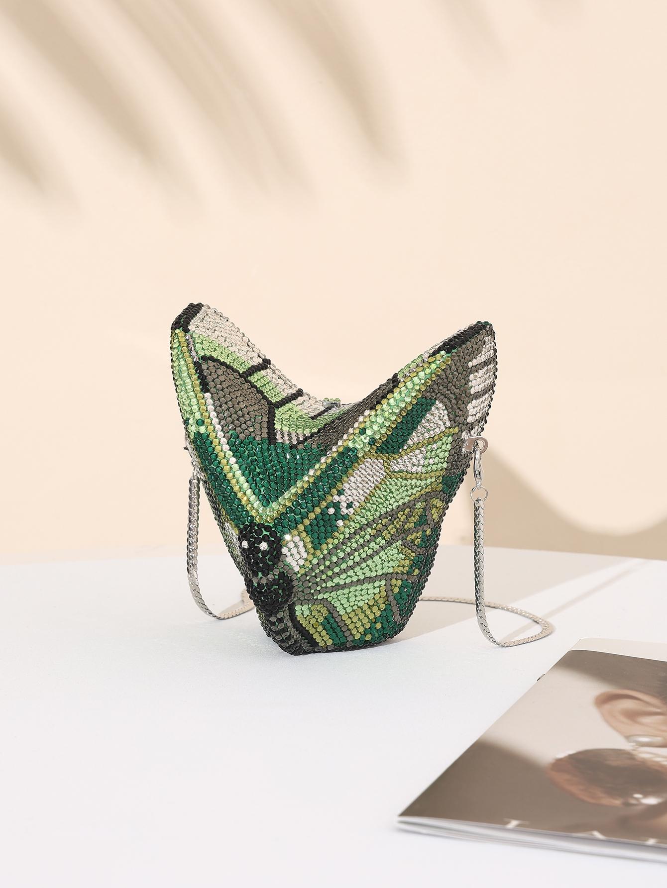 Shimmering Butterfly Shape Evening Clutch, Crystal Wedding Party Bag, Handmade Metal Diamond Purse, Perfect for Weddings and Parties