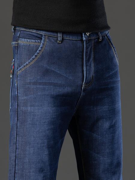 Men's Thickened Winter Fleece Jeans, Loose Straight Leg High Waist Casual Elastic Pants, Warm Long Denim Trousers for Fall & Winter