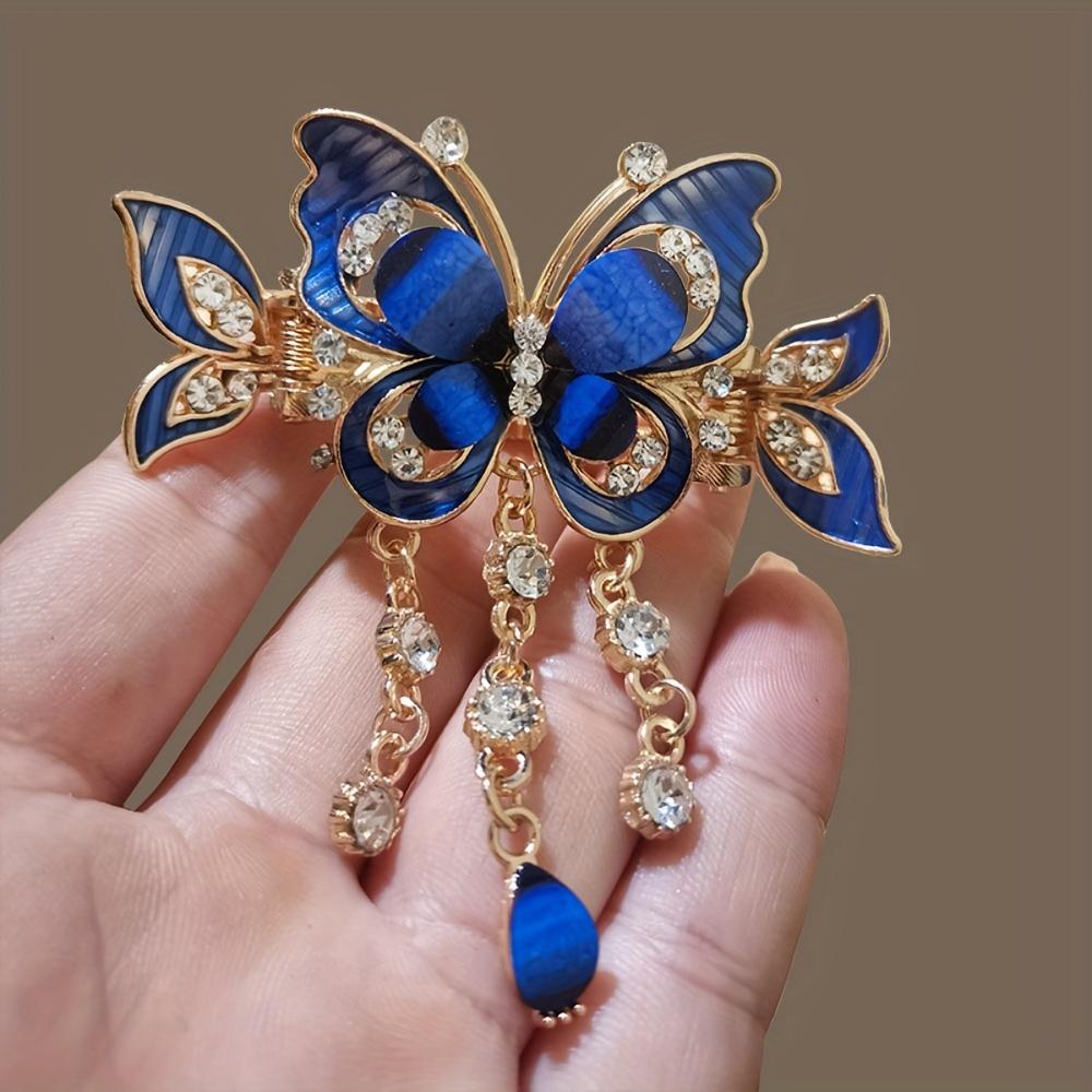 3pcs Vintage Bohemian Butterfly Tassel & Rhinestone Embellished Hair Clips - Elegant Stylish Back-of-Head Hair Accessories (Home Decor Accent Pieces) claw