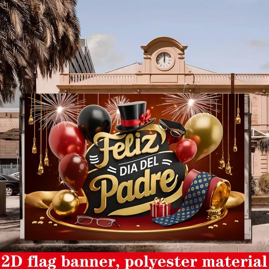 2D Polyester Father's Day Banner, Spanish Language Party Background, Gold Gentleman Style Photo Wall, Latin American Decor Hanging Cloth