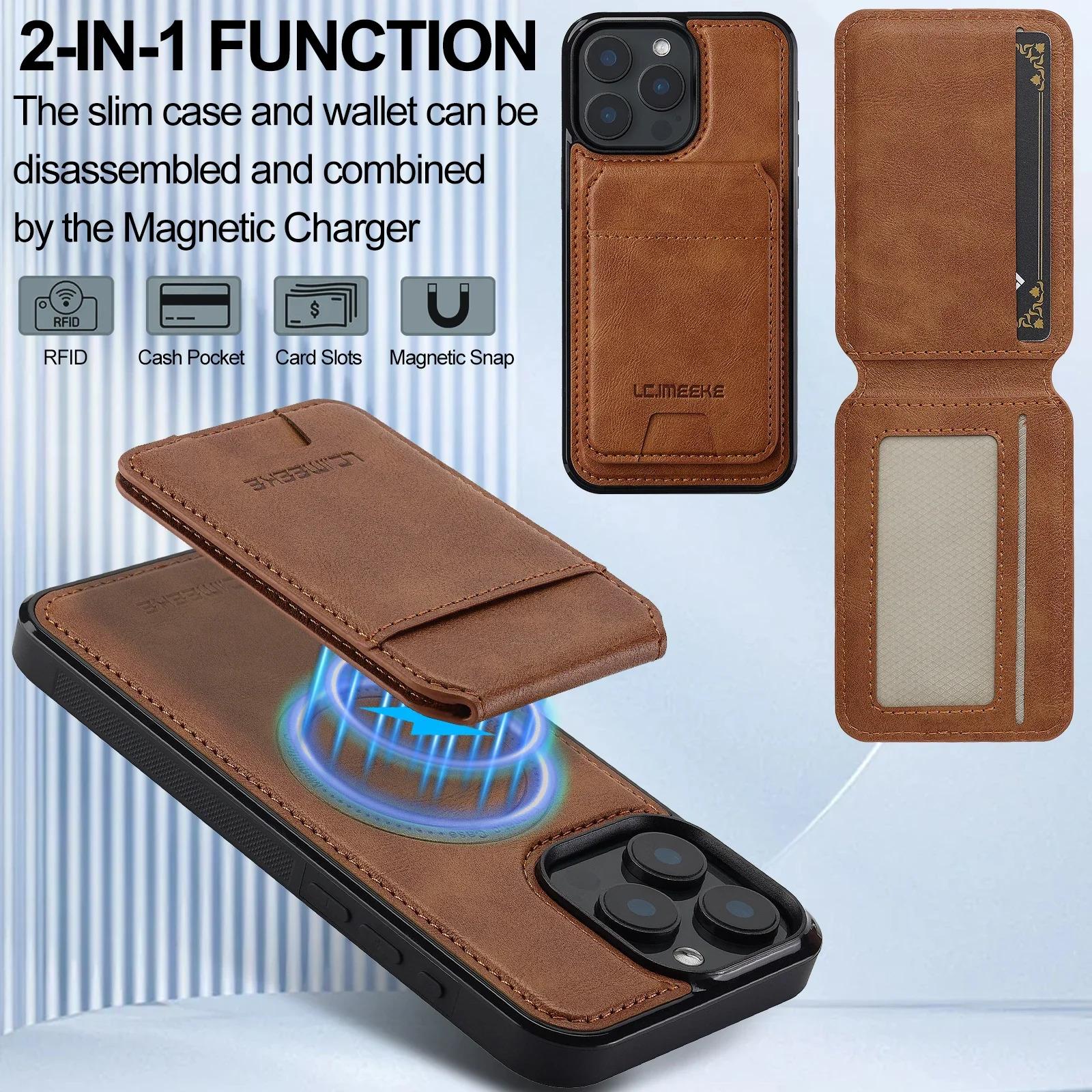 Detachable Magnetic 2 In 1 Leather Case For iPhone 16E 17 1615 14 13 12 11 Pro  Card Pocket Phone Cover