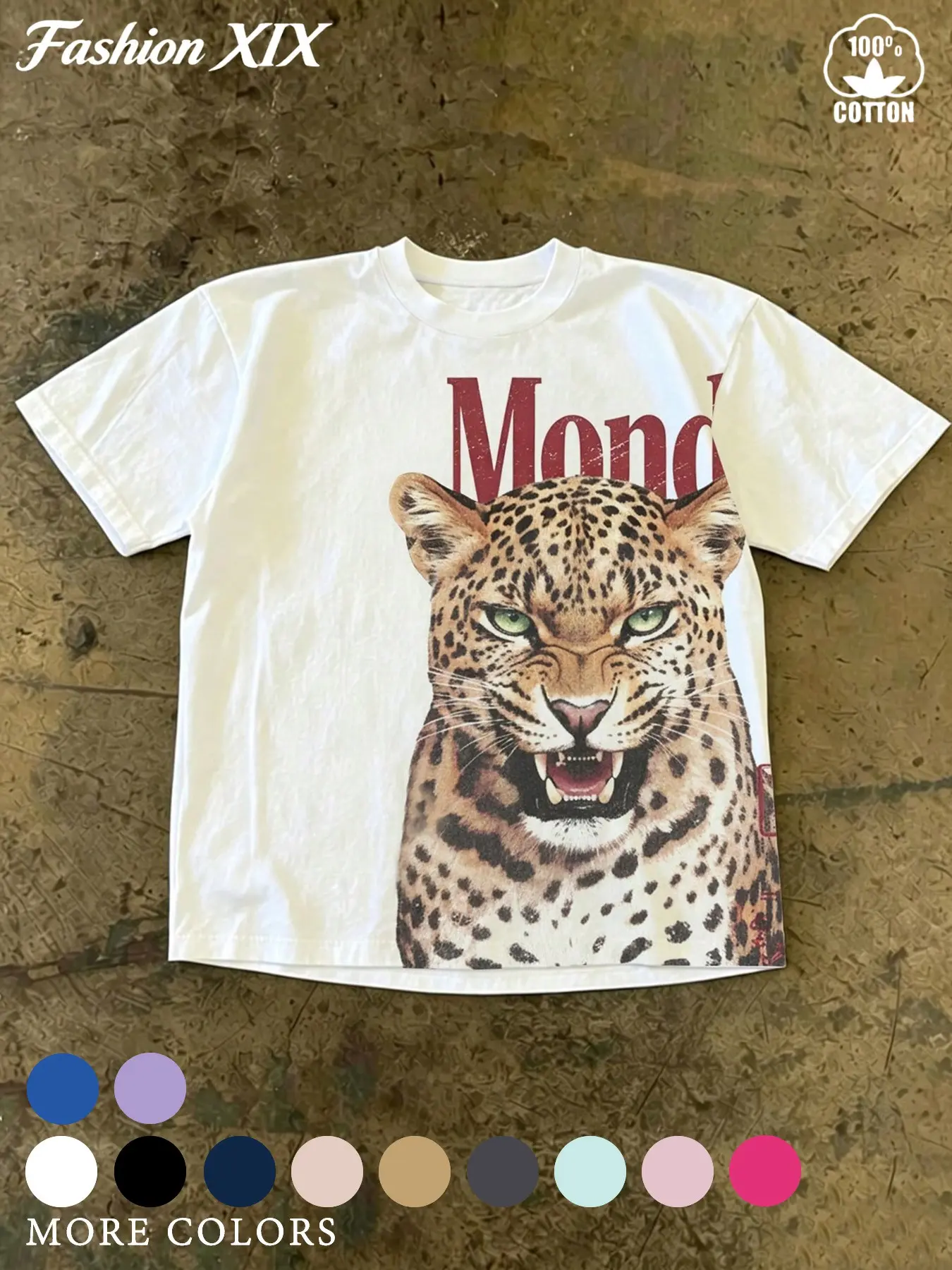 MENS WOMENS 100% COTTON LOOSE FIT CREW NECK T-SHIRT VINTAGE ANGRY LEOPARD PRINT GRAPHIC TEES RARE AESTHETIC Y2K STREETWEAR CASUAL DAILY OUTFIT SPRING SUMMER ALL SEASON STREET PARTY LOUNGE SHORT SLEEVE TEE