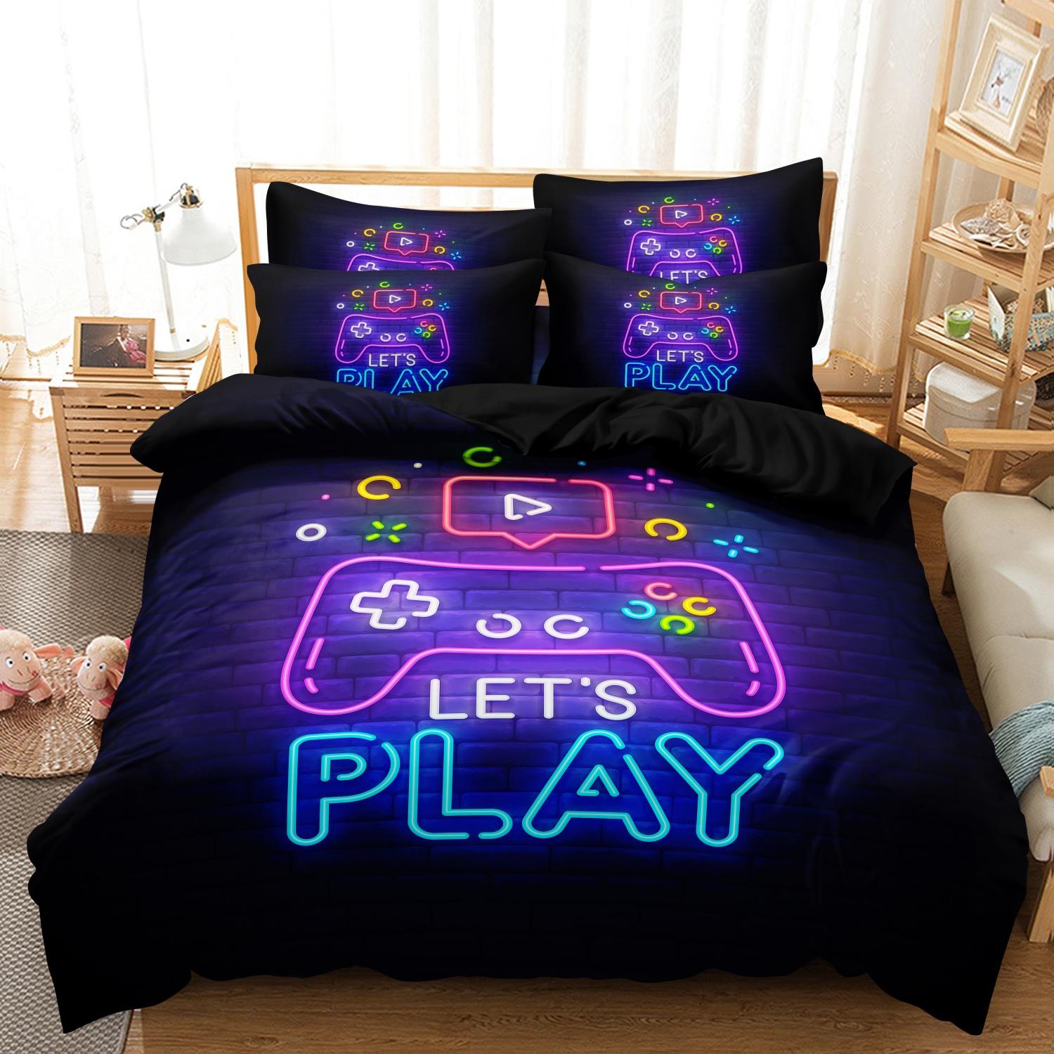 Video Game Controller Mouse Keyboard Headphone Pattern - Modern Fashionable Cool Gamepad Print - Boys Youth Gaming Equipment Bedding Set - 3pcs Duvet Cover Set (1Duvet cover+2Pillowcase ，No quilt)