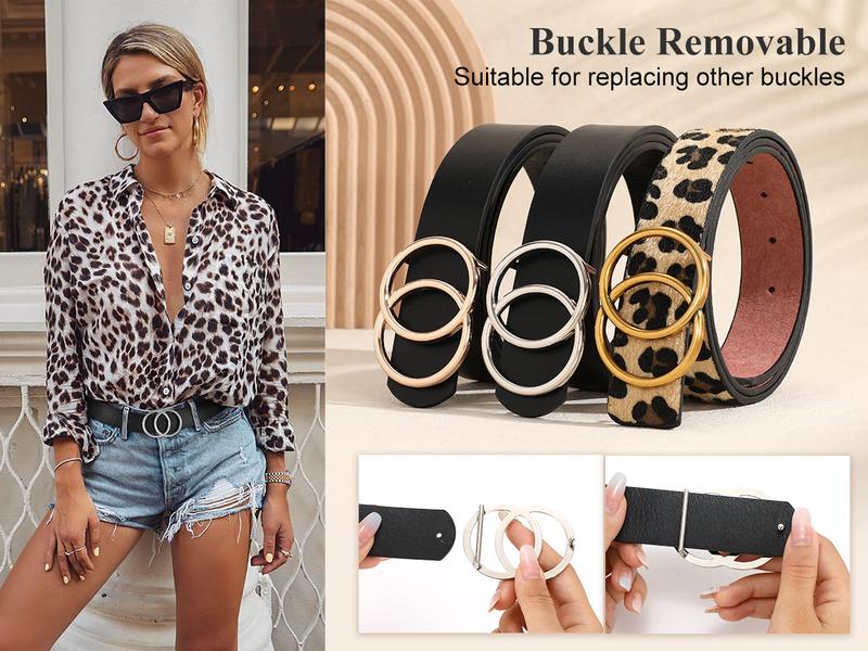 JASGOOD Women Leather Belt Fashion Soft  Faux Leather Waist Belts For Jeans Dress with Double O-Ring Buckle Halloween