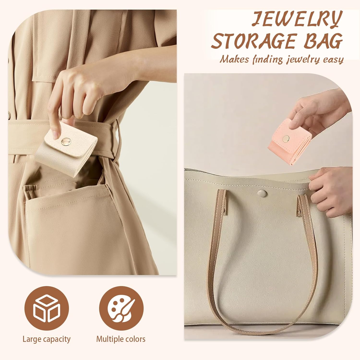 Mini Travel Jewelry Bag with Buckle, Secure Closure, Small Travel Jewelry Organizer Case, Foldable Jewelry Roll for Journey Rings, Necklaces, Earrings, Bracelets-Lightweight Jewelry Storage Organizer, Compact Storage