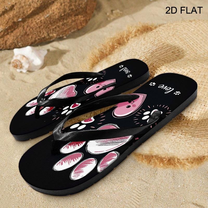 Women'S Flip Flops, Cute Paw & Heart Design, Multiple Colors & Sizes Available, Comfortable Fashion Sandals for Daily Wear, Playful & Affectionate Style, Love-Themed Summer Footwear, Women Shoes
