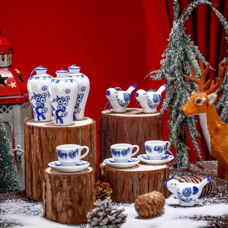 Christmas Clearance Sale Chinoiserie Christmas Ornaments Blue & White Porcelain Ornaments Set Ceramic Fabric Wrapped Christmas Ball Classic Teapot Ginger Jar Hanging Ornament for Xmas Tree Home Birthday Baby Shower Wedding Party Decor Holiday Winter Craft
