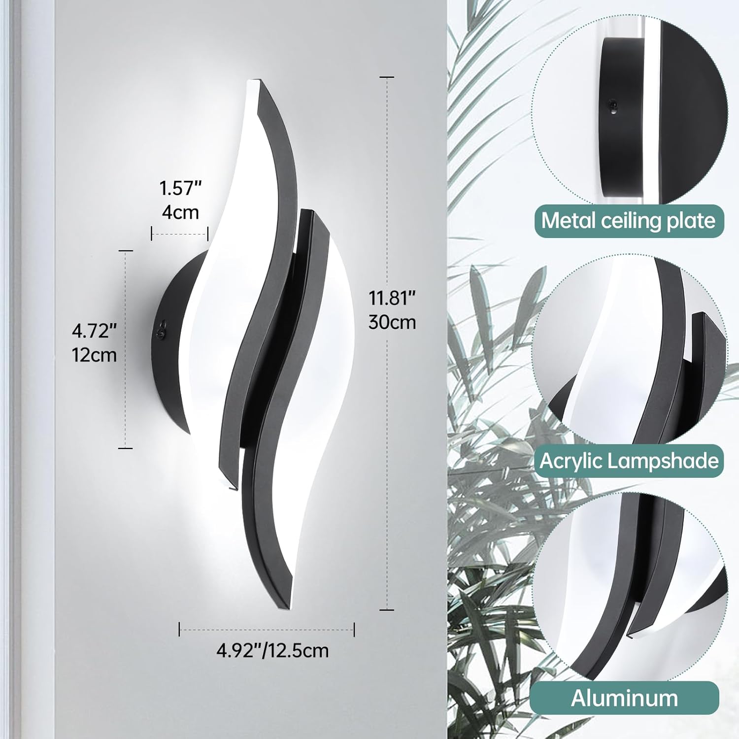 Modern LED Wall Sconce 6000K Black Indoor Wall Light Fixtures Acrylic Wall Sconce Lighting for Living Room Bedroom Bedside Bathroom Hallway Stairway Wall Lamp (Black, 1 Pack, 6000K)