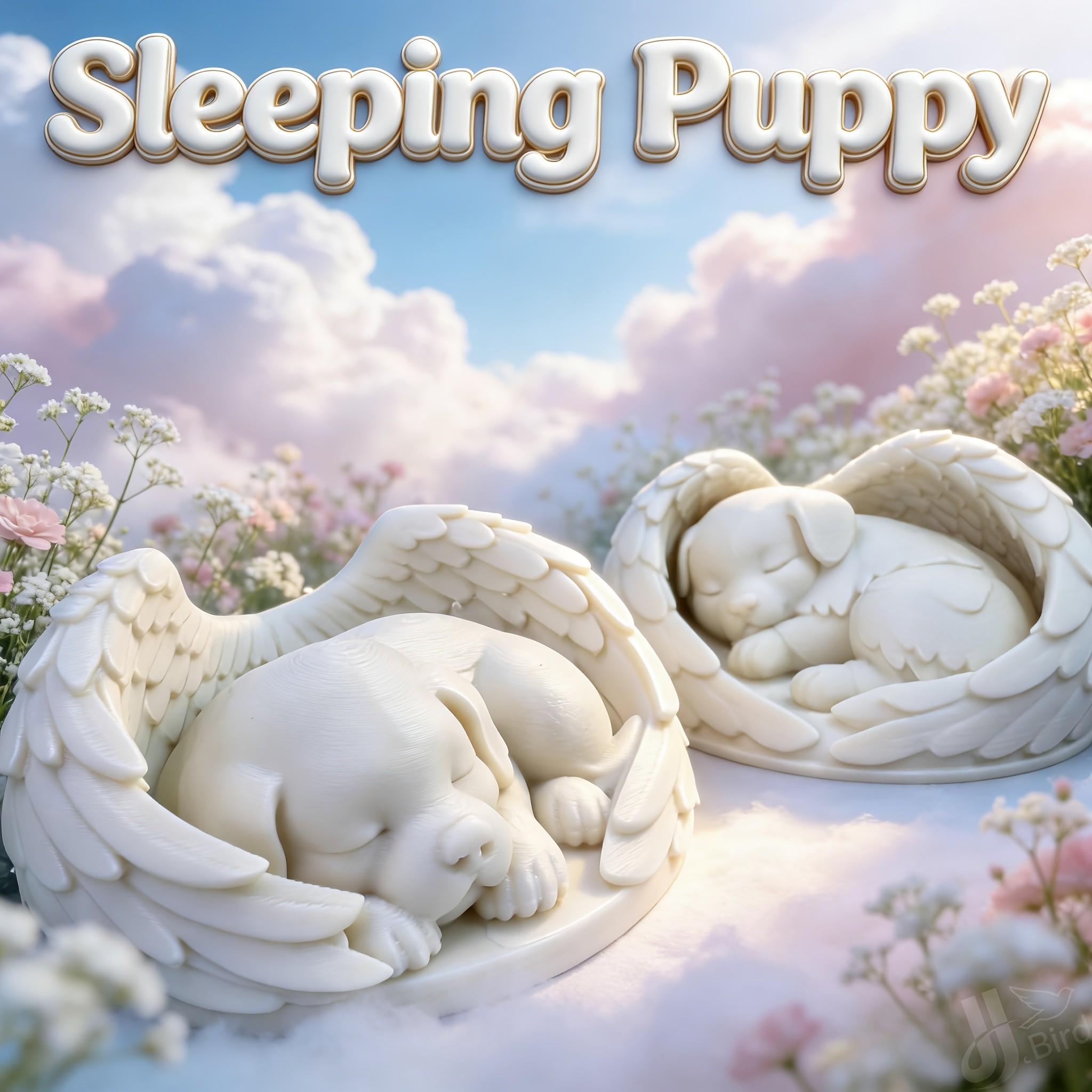 Angel Wings Sleeping Dog Figurine, Cute Style Collectible Handmade Toy, Home Bookshelf Desktop Decoration, Creative Art Display