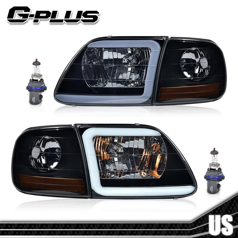 Fit For 1997-2004 Ford F150 C STYLE LED Strip Headlights Headlamps Black/Smoked/Chrome