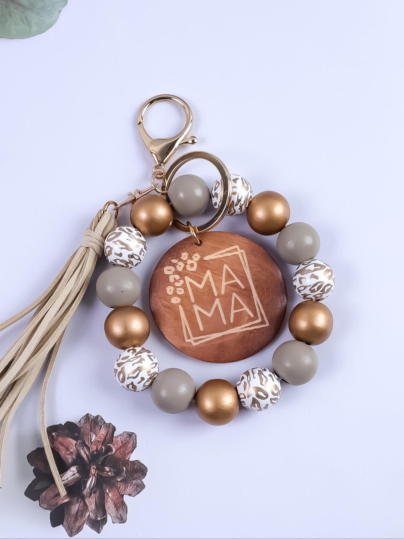 Unisex Colorblock Beaded & Tassel Decor Keychain, Boho Style Wristlet Keychain for Women & Men, Cute Accessories for Birthday Gift, Beaded Wristlet Keychain