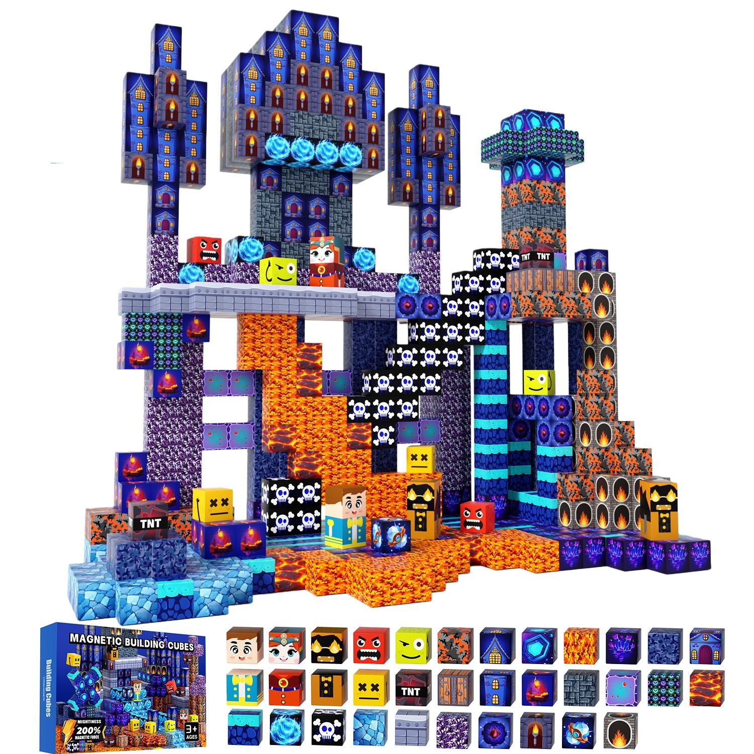 Magnetic Blocks 100/150pcs Magnetic Cubes Building Blocks Set, Blue Castle Ice Castle Construction Toys for Kids, STEM Montessori Sensory Development, Spatial Reasoning, Large Size Gift for Age 3+ Girls Boys