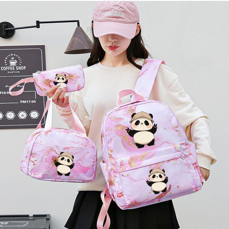 Cute Panda School Backpack Set, Adjustable Straps, Tablet Compartment, Lightweight Comfortable, Ideal for Daily Use & Travel Gift