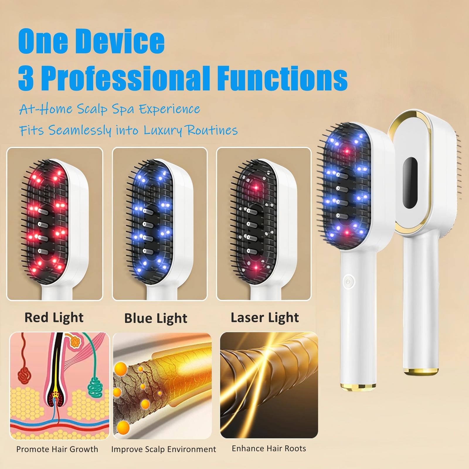 Laser Therapy Hair Growth Comb, Light Hair Brush, Electric Scalp Massager, Blue Light & Vibration, Hair Oil Applicator for Men and Women