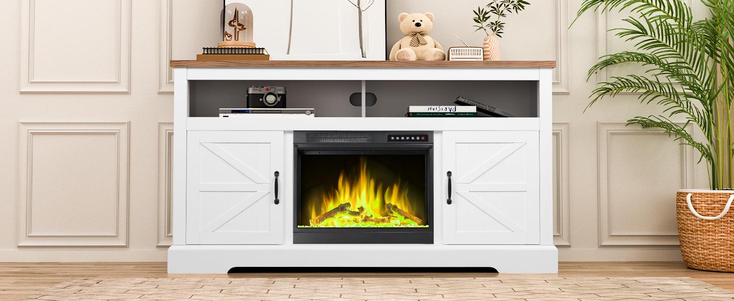 COWSAR Electric Fireplace TV Stand for TVs up to 70", Free Standing 23'' Fireplace Heater with Remote Control, Modern Farmhouse Entertainment Stand for Living Room COWSAR Electric Fireplace TV Stand for TVs up to 70", Free Standing 23'' Fireplace Heater with Remote Control, Modern Farmhouse Entertainment Stand for Living Room