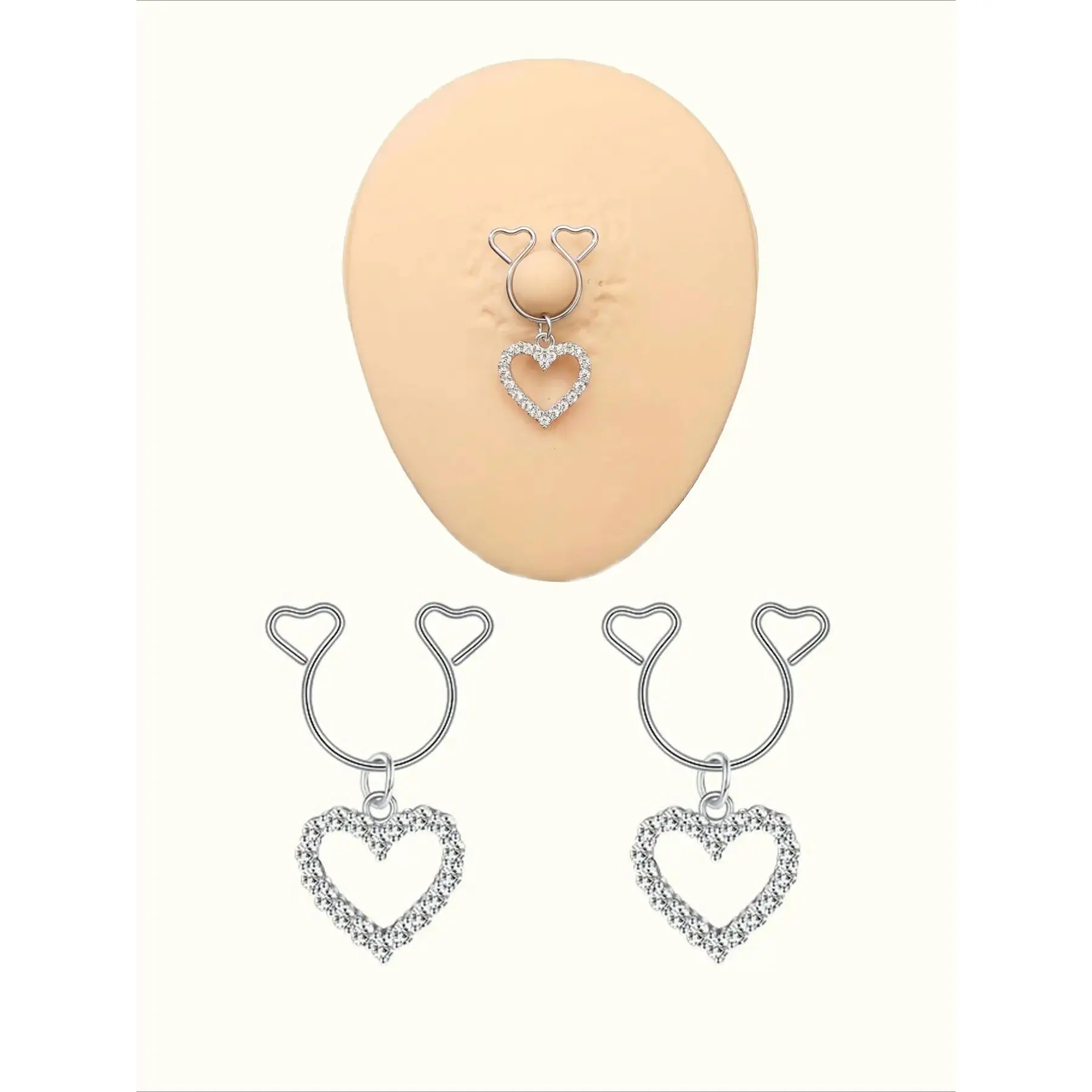 Non Piercing Nipple Rings, Adjustable Heart Charm Faux Piercing Jewelry for Women, Stainless Steel Dangling Body Jewelry, Y2K Alternative Fashion Accessory for Festival Outfits, Party Looks, Cosplay Style & Daily Wear