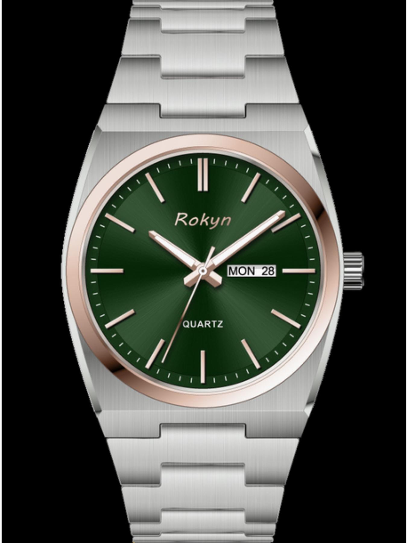 ROKYN Ultra-Thin Luxury Men's Watch, Elegant Fashion Waterproof Dual Calendar Night Glow Quartz Watch, Business Casual Analog Round Face