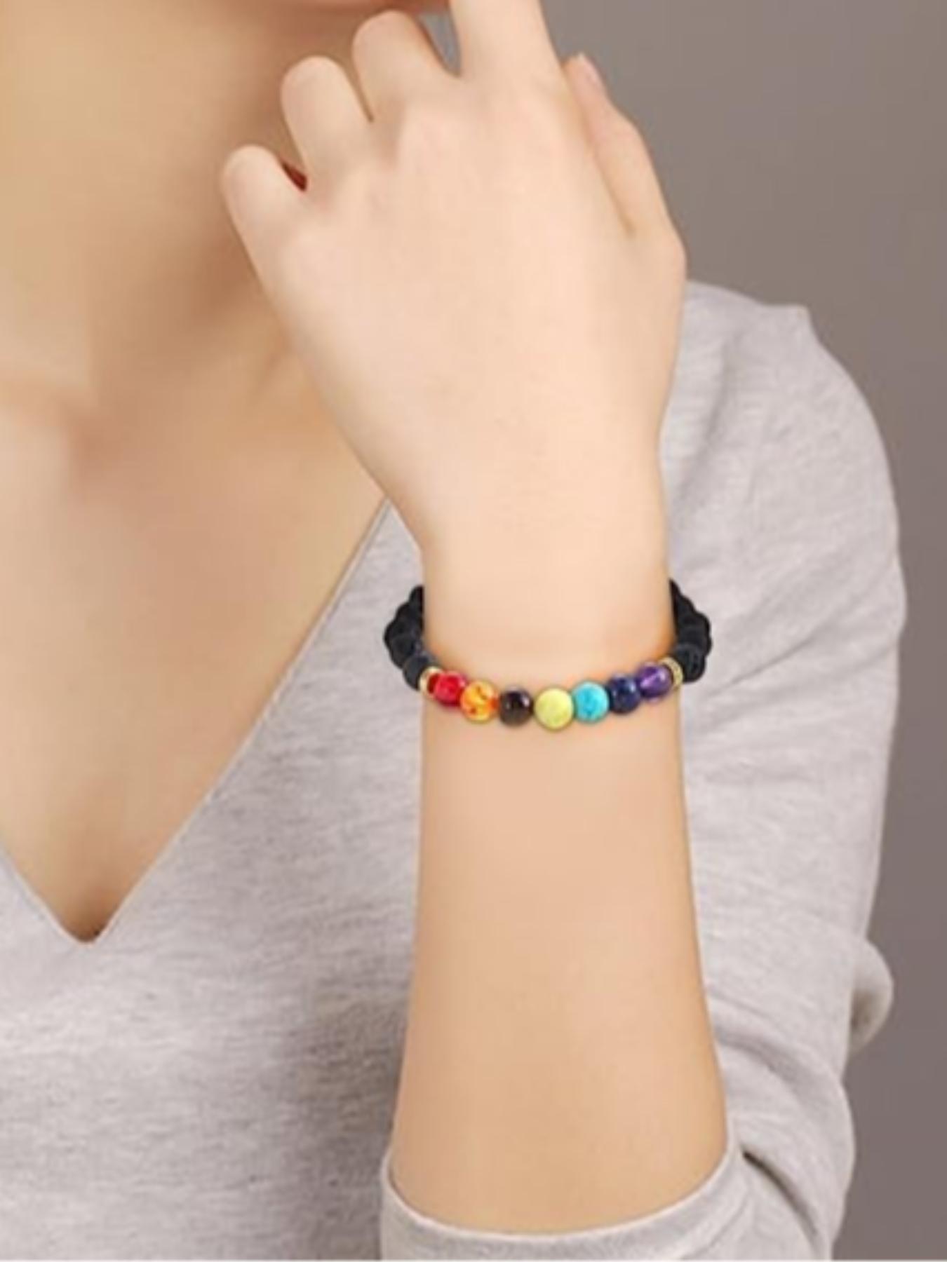 Boho 7 Chakra Lava Stone Bracelet for Women Men, Adjustable Natural Stone Beaded Bangle, Perfect Spiritual Gift