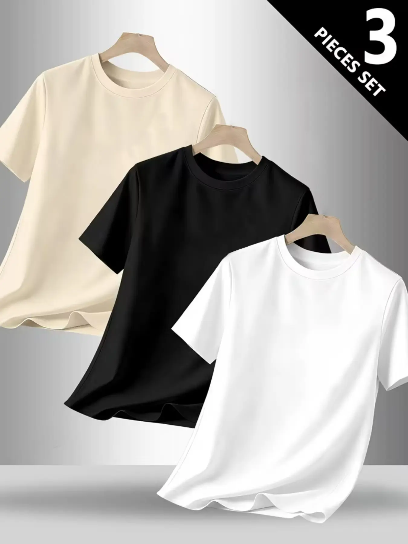 3-Pack Men‘s Regular Fit Solid Color Short Sleeve T Shirts, Plain Basic Crew Neck Casual Tees, Summer Everyday Outfit for Street Style, Vacation, Gym, Friend Gathering, Daily Wear, Men Multipack Basic Tops, Athleisure T Shirts