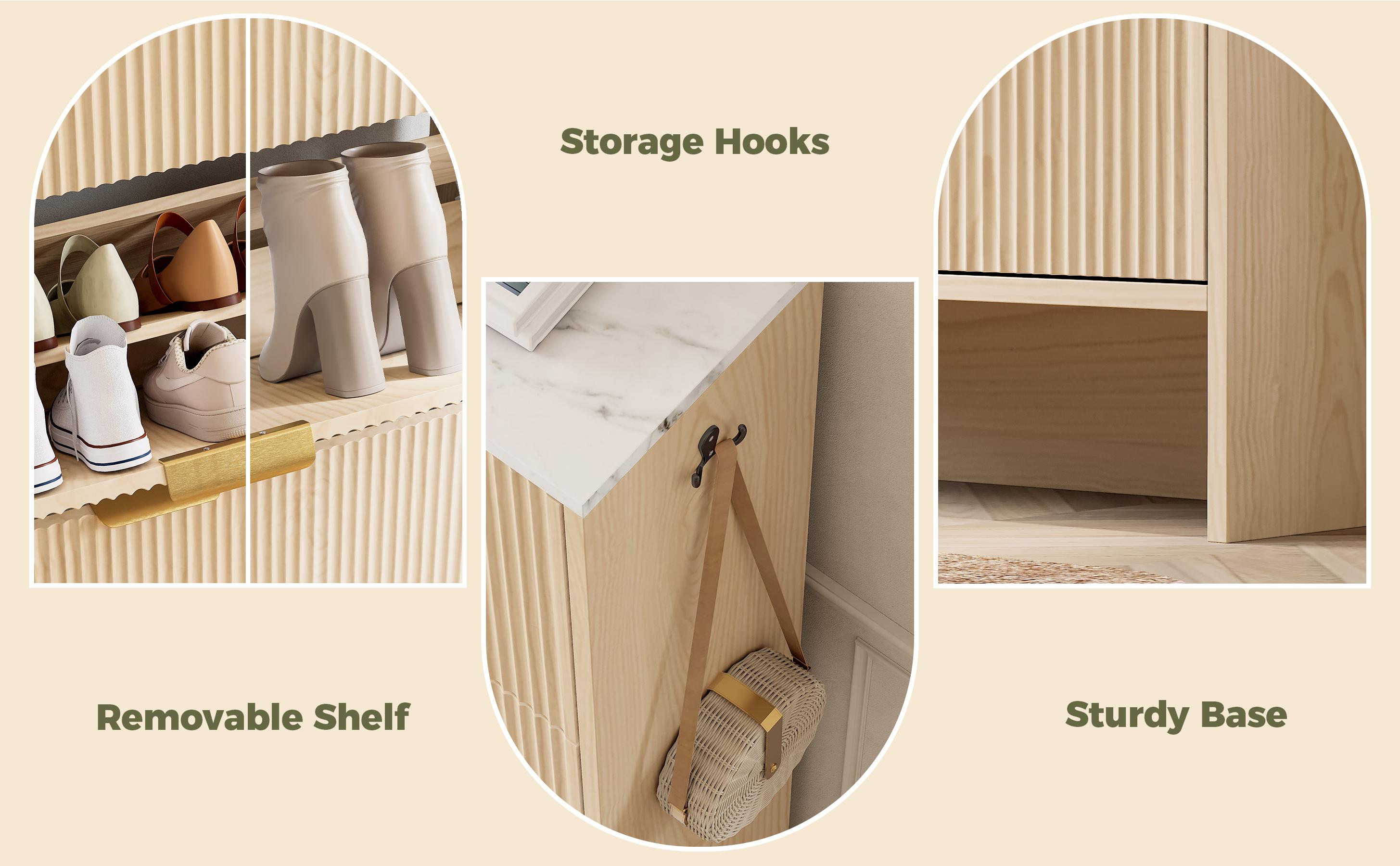 IRONCK Shoe Storage Cabinet with 3 Flip Drawers, Fluted Shoe Cabinet Storage for Entryway, Free Standing Wooden Shoe Organizer Cabinet for Hallway