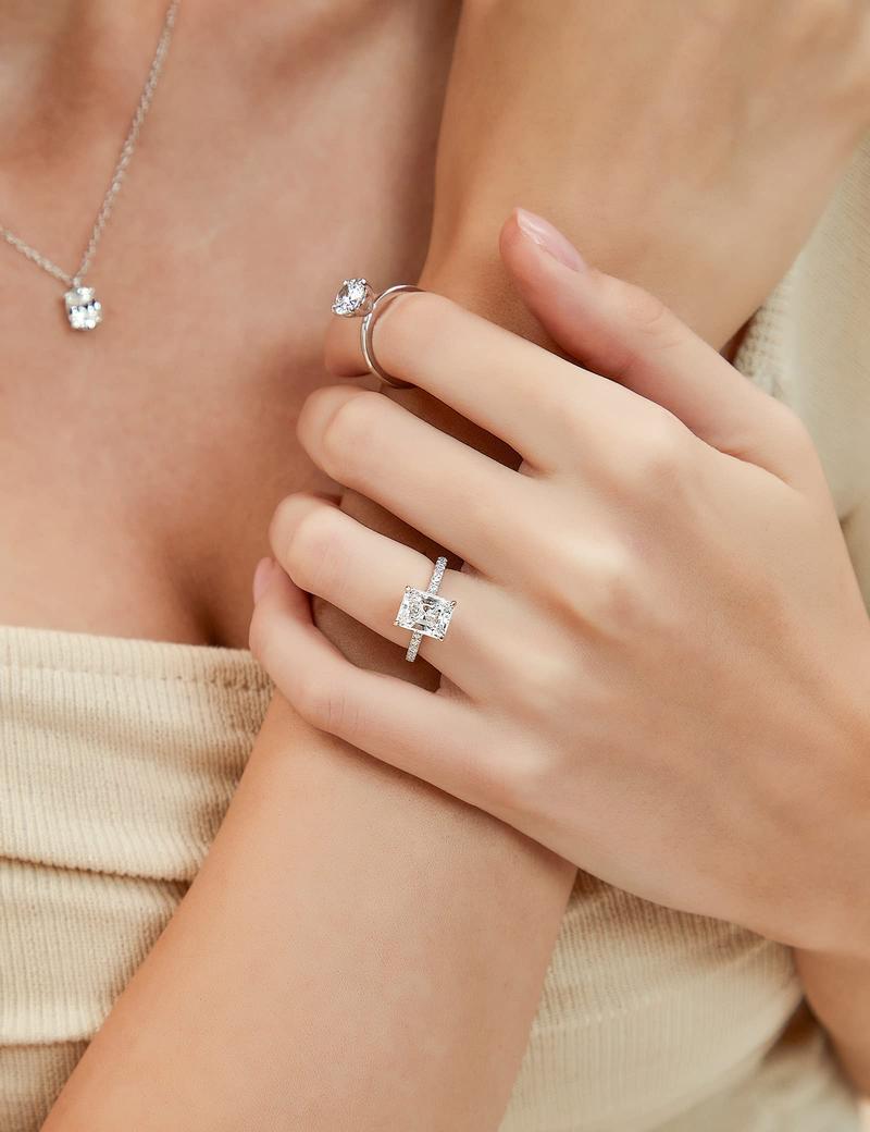 EAMTI 3CT 925 Sterling Silver Radiant Cut Wedding Promise Rings for Women