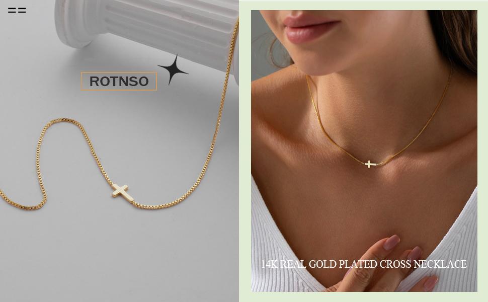 Necklace for Women 14K Gold Silver Plated Dainty Small Cross Pendant Choker Simple Trendy Cute Cross Charm Chain Necklace Easter Basket Stuffers Baptism Religious Faith Jewelry Gift