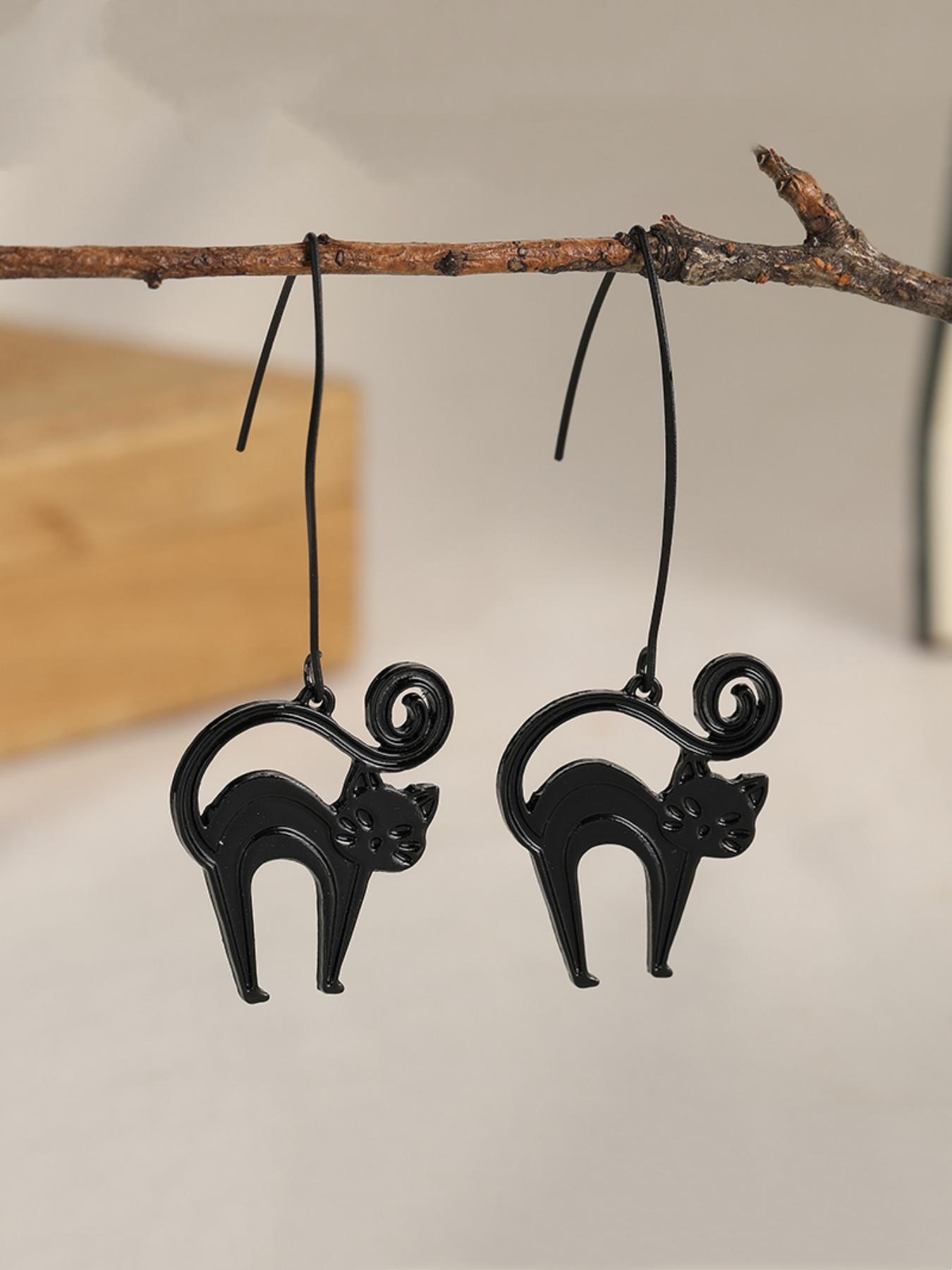 Creative Retro Black Cat Pendant Earrings, Personalized Earrings Accessories for Holiday Parties, Cute Jewelry